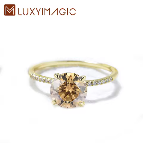 Luxyimagic 2CT1CT Champagne MoissanitRing for Women Solid 925 Sterling Silver 8.0mm Round Cut D/VVS1