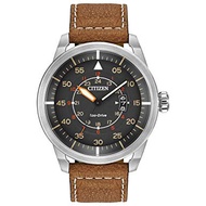 Citizen Eco-Drive Stainless Watch With Brown Leather Strap