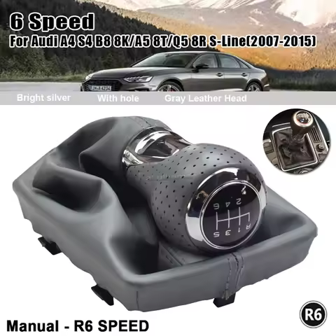 Car Manual 6 Speed Gear Stick Shift Knob With Leather Lever Handle Cover For Audi A4 S4 B8 8K/A5 8T/