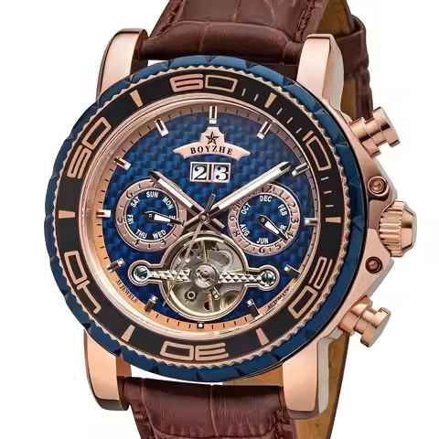 BOYZHE large dial mechanical watch, multi-functional fully automatic mechanical watch, calendar men'