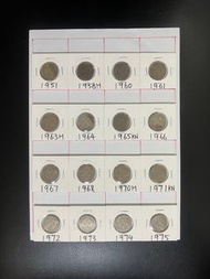 （銀色伍毫大全套）香港硬幣 - 喬治六世1951年 + 英女王伊利沙伯二世1958-1975年香港五毫硬幣 Government of Hong Kong Coin - King George VI 