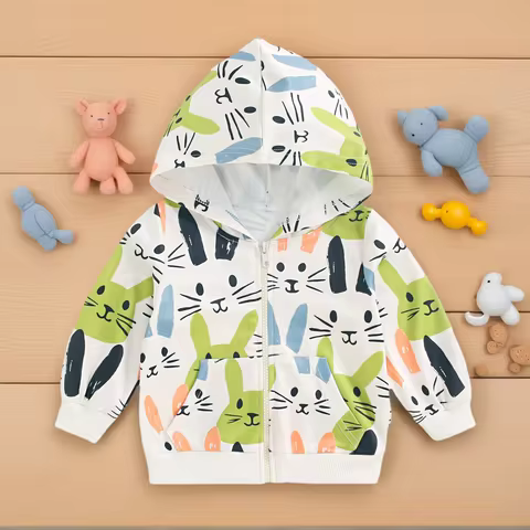 Sanlutoz Cute Printing Autumn Baby Coat Hooded Clothing Bunny Little Kids Tops Casual