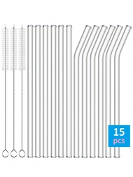 Bộ 15 ống hút thủy tinh cao cấp có thể tái'sử dụng (6 ống thẳng + 6 ống cong + 3 cọ) - Ống hút cockt