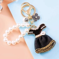 Chanel Style Camellia Pearl Car Keychain Metal Cute Women's Bag Pendant Keychain Creative Small Gift