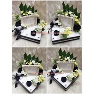 custom-made gubahan frame mas kahwin + bekas cincin + sireh junjung-black white