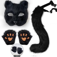 Halloween Set Simulation Fox Mask Gloves Plush Fox Tail Handmade Animal Tail cos Props Accessories 2