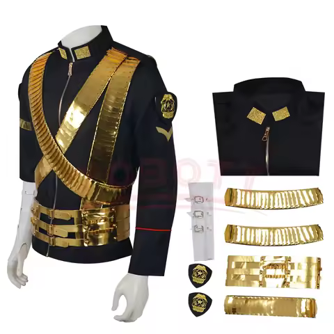 Hot Michael Joseph Jackson Classic JAM Jacket & Metal Belt Bullet Punk Exactly Same High Collection 