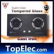 [ORIGINAL Tempered Glass] Butterfly BG-2K built in gas cooker Glass Hob Stove 2 burner - cast iron STRONG BURNER topelec