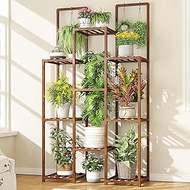 EnHomee Double Rod Plant Stand Indoor Plant Shelf Wood Plant Shelves Plant Stands for Multiple Plant