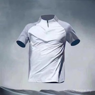 Kemeja-T lengan pendek separuh berzip berzip lelaki Pakaian latihan sukan Pakaian larian berdiri kol