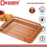 DESSINI ITALY 2 Pcs Copper Crispy Mesh Tray Air Fryer Oven Non-Stick Baking Grill Deep Basket Oil Dr