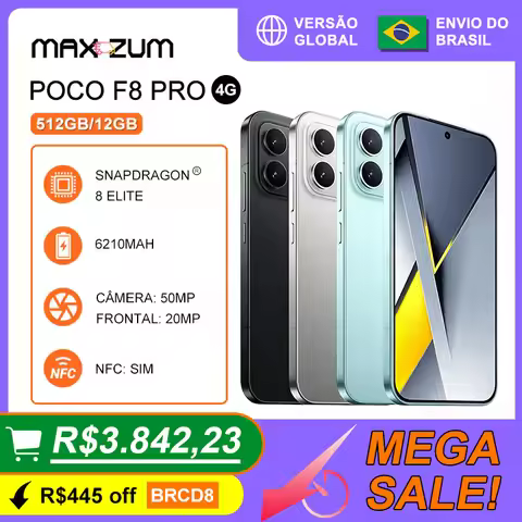 Xiaomi Poco F8 Pro 5G, 512GB/12 GB RAM, Smartphone Versão Global, Processador Snapdragon 8 Elite, Câ