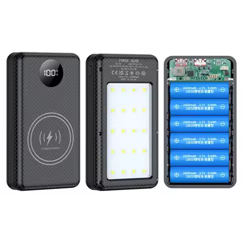 6*18650 Power Bank Battery Box Holder Dual USB Type C Charge Shell With Camping Lights for iPhone Hu