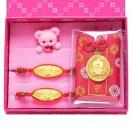 【童樂繪金飾】娃娃天使 黃金御守 幸福快樂禮盒3件組 重0.1錢