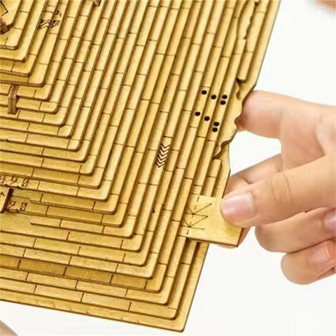 Quest Pyramid Wooden 3D Puzzle Box With Secret Compartment High Difficulty IQ Games Brain Teaser For