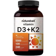 Naturebell Vitamin D3 K2 (10000 IU Vitamin D + 200mcg Vitamin K MK-7) 240 Softgels Exp:2027