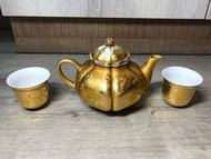 茶壺茶杯-金門宏玻陶瓷24k茶壺茶杯（茶壺直徑：約12公分）