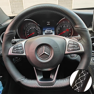 DIY Car Steering Wheel Cover Carbon Fiber Leather For Mercedes-Benz A45 AMG W205 C43 C63S AMG CLA45 