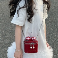 Messenger Bag Niche Lipstick Design Mini Cute Children's Bag 2025 Bow New Style Girl Box Bag Chain W