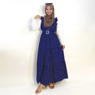 CARLINA Gamis Windy Overall Polkadot Ruffle Maxy Dress Wanita