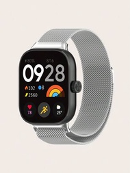 1 件銀色米蘭金屬錶帶帶磁性扣空心環透氣替換不鏽鋼錶帶適用於 Redmi Watch 4