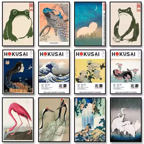 Japanese Art Landscape Poster Vintage Abstract Canvas Painting Grumpy Toad Print Retro Wall Art Pict