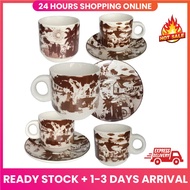 MyMug Kampung Style 2.0 Kopitiam Cups and Saucers Brown Color Sets, 6 pcs Coffee Mugs and 6 pcs Sauc