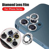1Pcs iPhone 15 14 13 12 11 Pro Max 13 12 Mini 14 plus Full Cover Bling Glitter Rear Metal Lens Protective Ring Camera Lens Tempered Glass Protector