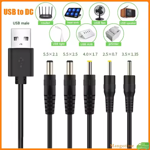 USB to DC Power Cord DC Port Charging Cable Power Supply Cord 3.5x1.35/5.5x2.1/5.5x2.5/4.0x1.7/2.5x0