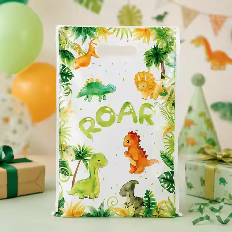 25/50pcs Safari Theme Party Favor Bags Cartoon Jungle Animals Plastic Gift Packaging Bags 25x16.5cm