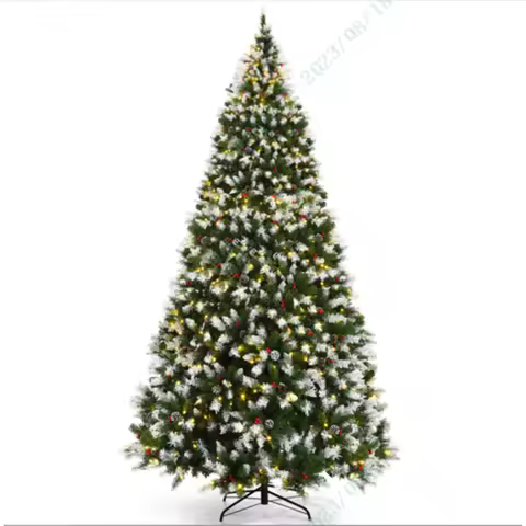 Pre-Lit Hinged Lifelike Lush Artificial Christmas Tree with PVC Tips-9 Feet