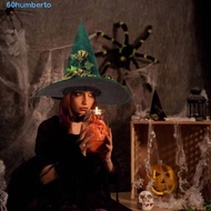 HUMBERTO Halloween Witch Hat, Festival Atmosphere Flower Green Witch Hat, Creative Creative Ruched C