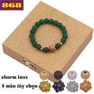 8mm matte green bead bracelet - 2-ball stainless steel lotus charm bracelet VTAXLMHSHB8