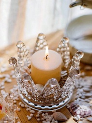 1入組透明水晶玻璃皇冠狀燭台,現代輕奢裝飾小煙灰缸,婚禮裝飾