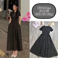 Váy maxi dáng xòe cổ tròn tay dài đầm nữ dài dự tiệc mùa hè G25