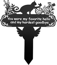 Pet Grave Markers Cat, 12"X 14" Metal Baked Enamel Cats Headstone Decorations for Cemetery, Waterpro