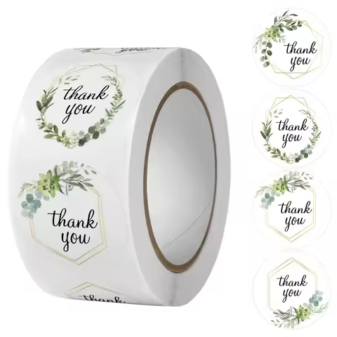 100-500pcs Thank You Round Sticker Scrapbook Envelope Seal Sticker Gift Flower Decoration Stationery