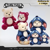 (Malay spot)Transformation bear plush toy doll Teddy Tales Bear blue Stitch Removable hat bear pillo