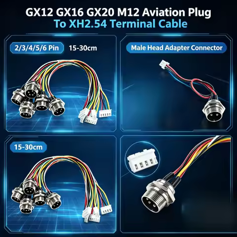 M12 Aviation Plug 2 3 4 5 6 Pin Male Head Adapter Cable Connector GX20 GX16 GX12 to XH2.54 Terminal 