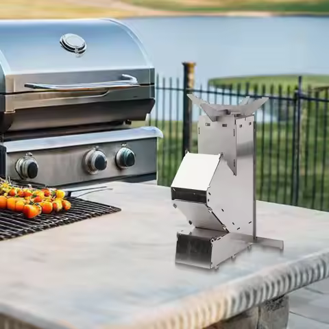 Foldable Camping Wood Stove Stainless Steel Collapsible Rocket Firewood Stove For Hunting Fishing Pi