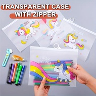 Korean Transparent Unicorn Cute Pencil Case Stationery Bag with Zipper Creative Storage Office