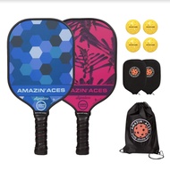 Amazin' Aces Signature Pickleball Paddles Set of 2 or 4, Pickleball Rackets w/ 4 Pickleball Outdoor 