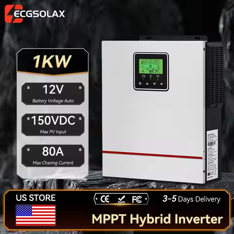 ECGSOLAX 1KW Hybrid Solar inverter 12V Single-phase 220Vac With MPPT 80A Charger Solar Off-grid Hybr