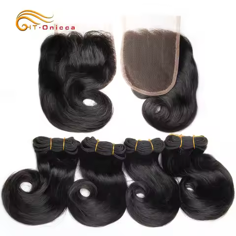 Double Drawn Funmi Hair Bundles With Closure Curly 100% Human Hair Weave Brazilian Remy Hair Extensi