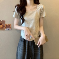 Pure Cotton Short Sleeve T-Shirt with Square Collar - 40 Count, 210g (92%Cotton/8%Spandex)