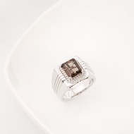 AR-Kang Collection** AKR457 แหวนผู้ชายเงินแท้ ประดับพลอยแท้ Citrine+ Smoky Quartz+ Blue Topaz +White