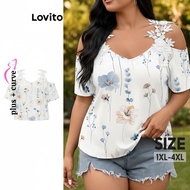 Lovito Women's Plus Size Curve Floral Off-Shoulder Summer Blouse LBL18610
