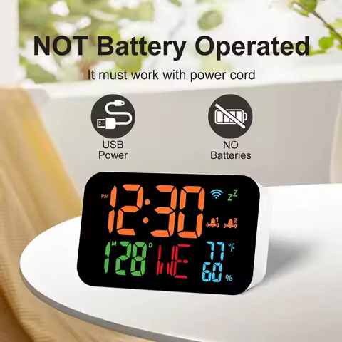 Tuya WiFi Desktop Clock Calendar Intelligent Thermometer Hygrometer with Digital LED Display Support