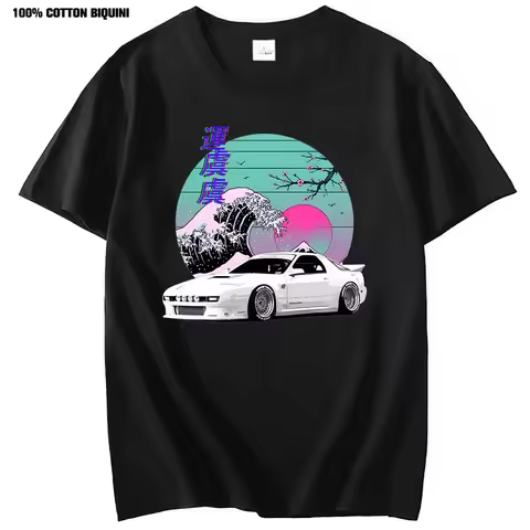 Anime Shirt For Japanese Vaporwave JDM Legend Car RX7 Print T Shirts Harajuku Japanese Cars Mens 100