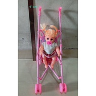 WAREHOUSE SALE!! PILLOWS & DOLL Children's Stroller Push Toy + Baby Doll with mama Papa's Sound
